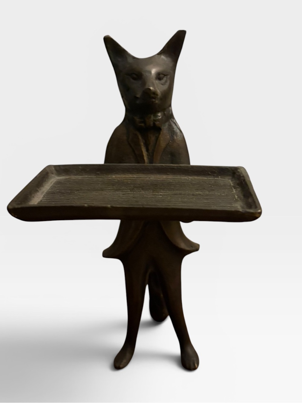 BRONZE VINTAGE ANTIQUE BRASS FOX TRAY CARDHOLDER GREAT CONDITION